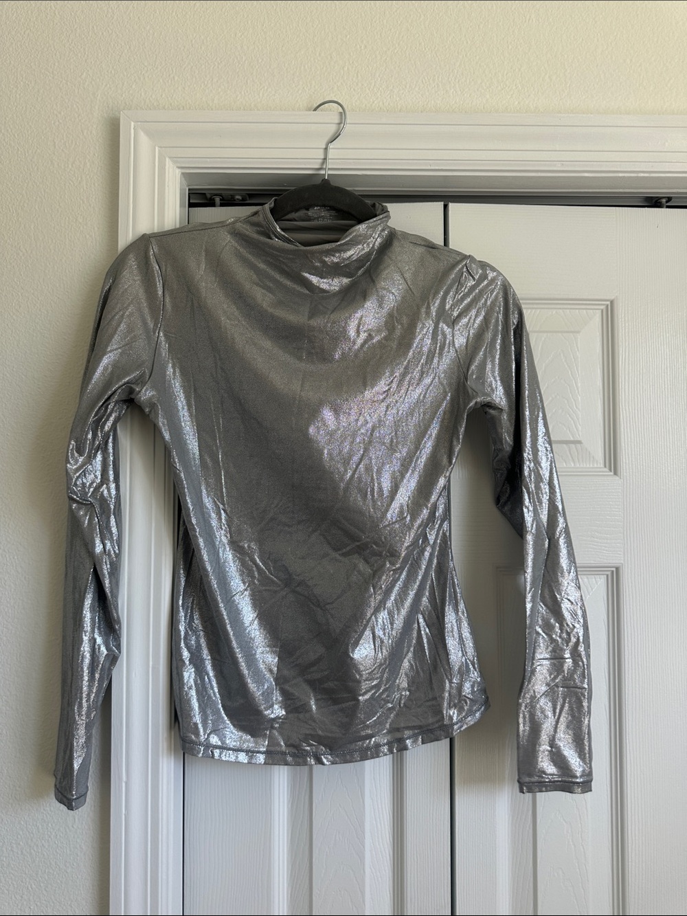 SKIMS Silver Metallic Long Sleeve Mock Neck Top